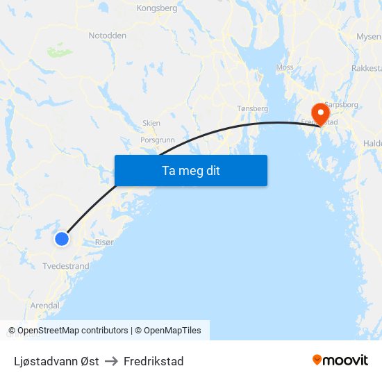 Ljøstadvann Øst to Fredrikstad map