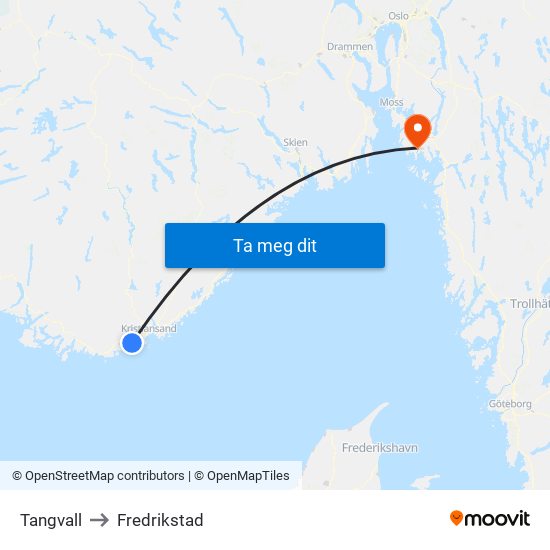 Tangvall to Fredrikstad map