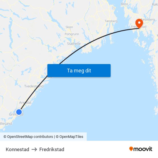 Konnestad to Fredrikstad map