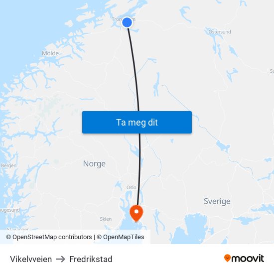 Vikelvveien to Fredrikstad map