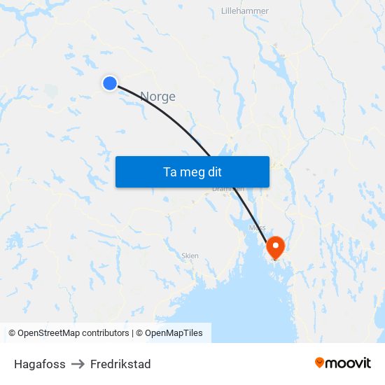 Hagafoss to Fredrikstad map