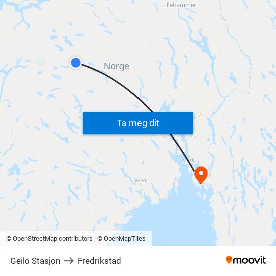 Geilo Stasjon to Fredrikstad map