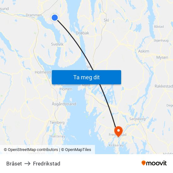 Bråset to Fredrikstad map