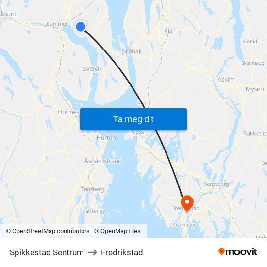 Spikkestad Sentrum to Fredrikstad map