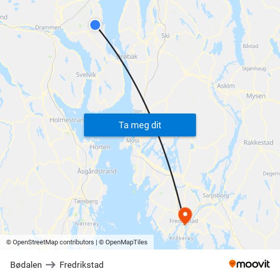 Bødalen to Fredrikstad map
