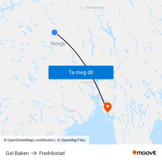 Gol Bakeri to Fredrikstad map