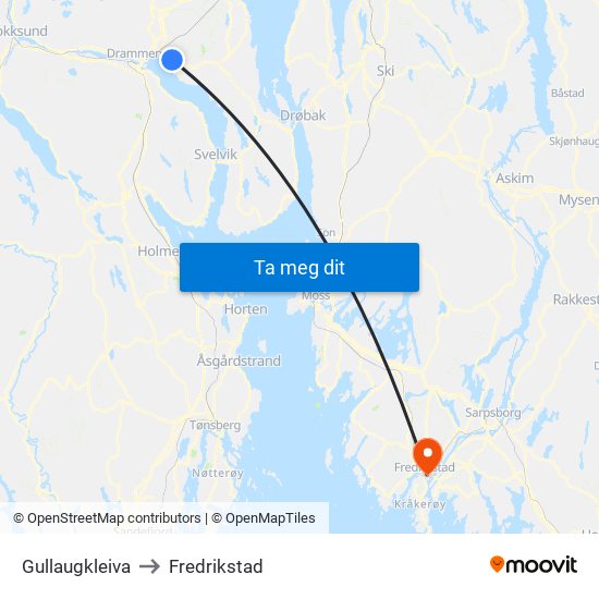 Gullaugkleiva to Fredrikstad map