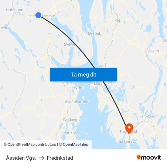 Åssiden Vgs. to Fredrikstad map