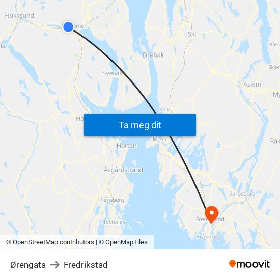 Ørengata to Fredrikstad map