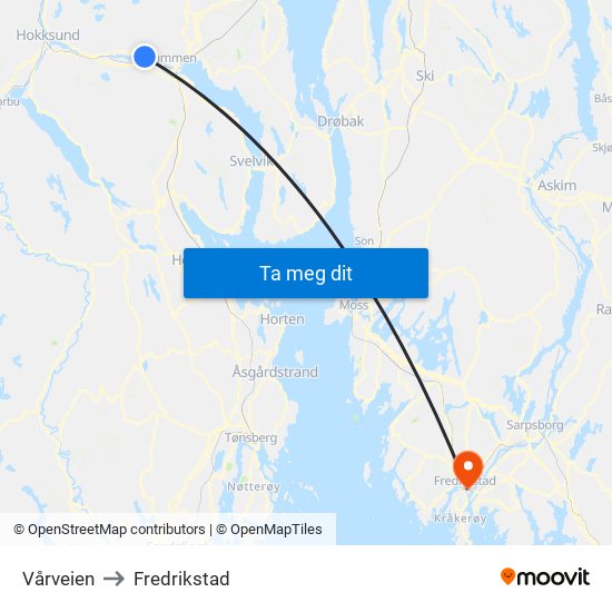 Vårveien to Fredrikstad map