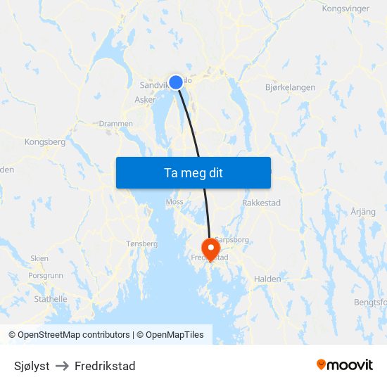 Sjølyst to Fredrikstad map