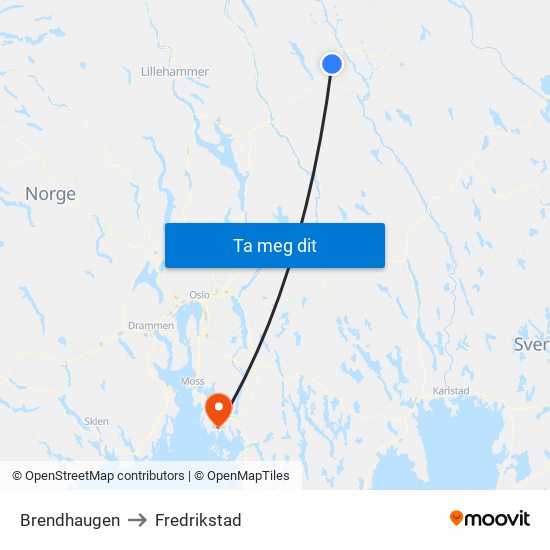 Brendhaugen to Fredrikstad map