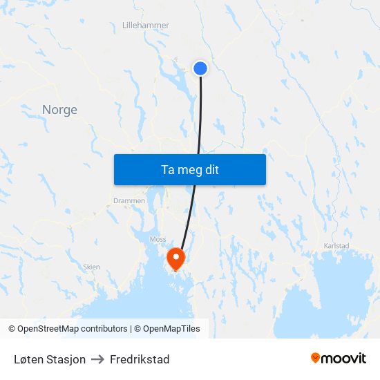 Løten Stasjon to Fredrikstad map