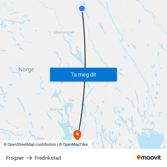 Frogner to Fredrikstad map