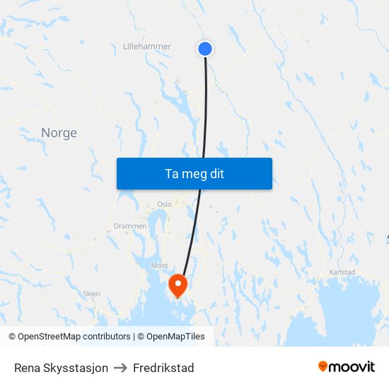 Rena Skysstasjon to Fredrikstad map