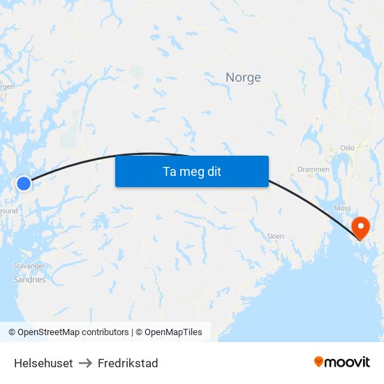 Helsehuset to Fredrikstad map