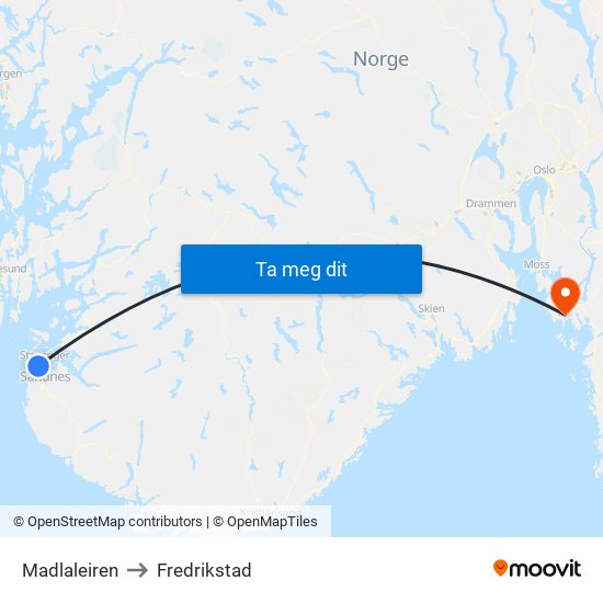 Madlaleiren to Fredrikstad map