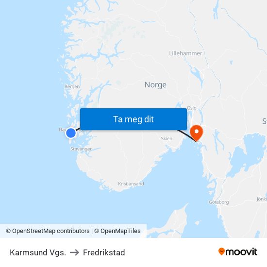 Karmsund Vgs. to Fredrikstad map