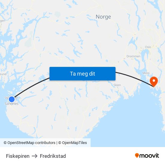 Fiskepiren to Fredrikstad map