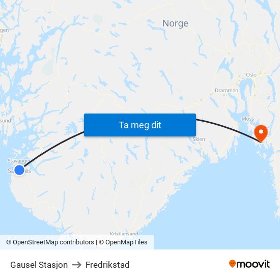 Gausel Stasjon to Fredrikstad map
