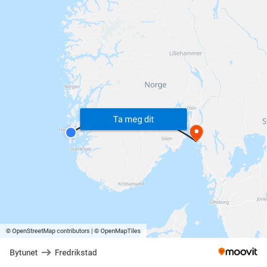 Bytunet to Fredrikstad map