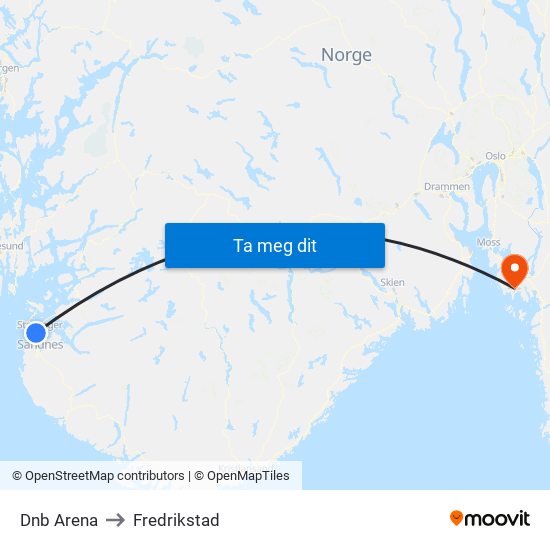 Dnb Arena to Fredrikstad map