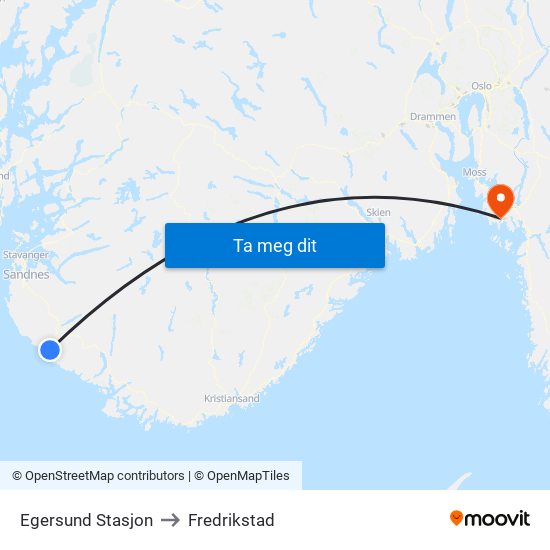 Egersund Stasjon to Fredrikstad map