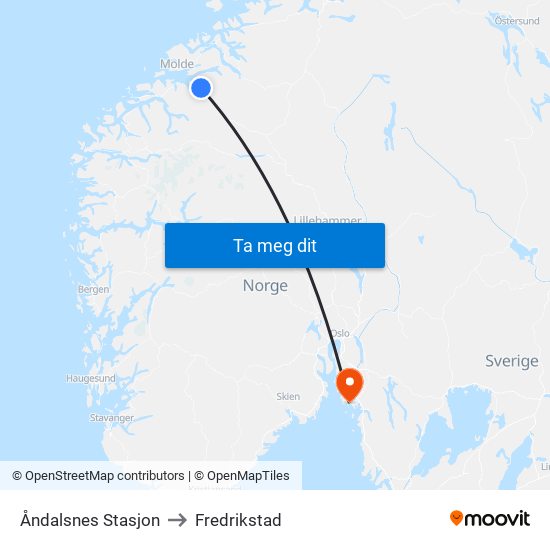 Åndalsnes Stasjon to Fredrikstad map