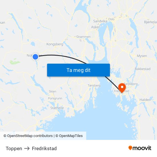 Toppen to Fredrikstad map