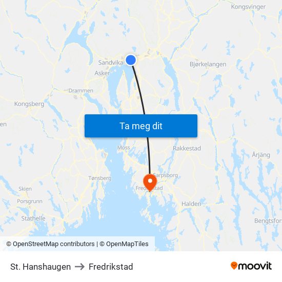 St. Hanshaugen to Fredrikstad map