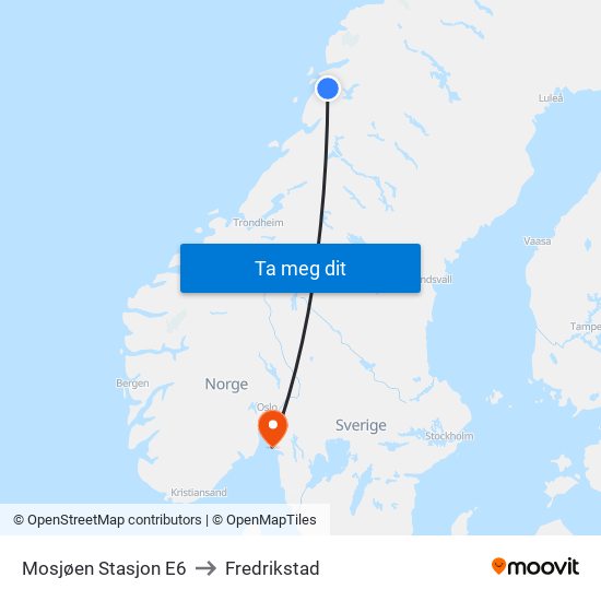 Mosjøen Stasjon E6 to Fredrikstad map
