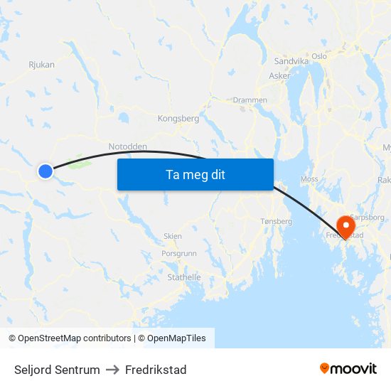 Seljord Sentrum to Fredrikstad map