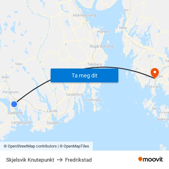 Skjelsvik Knutepunkt to Fredrikstad map