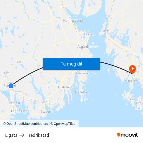 Ligata to Fredrikstad map