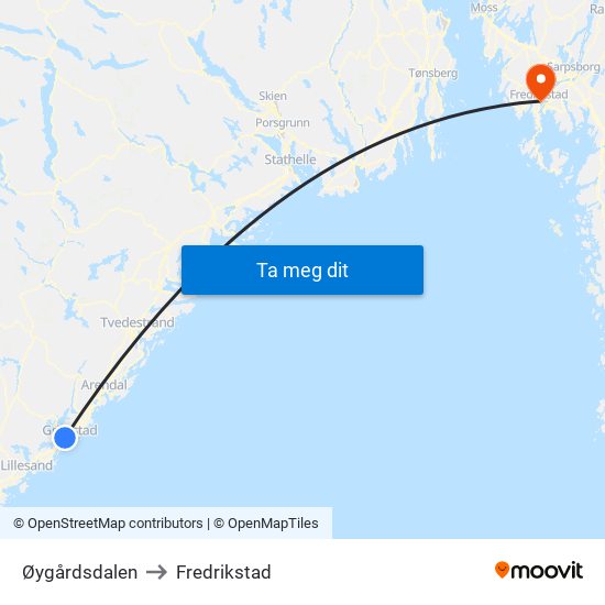 Øygårdsdalen to Fredrikstad map