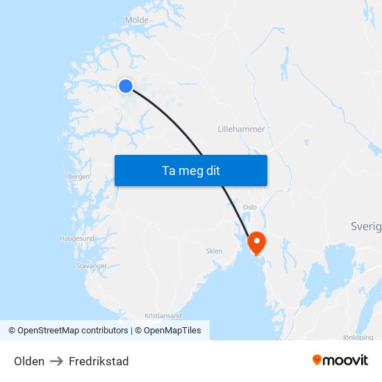 Olden to Fredrikstad map