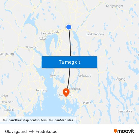Olavsgaard to Fredrikstad map
