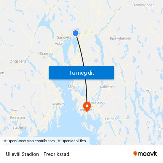 Ullevål Stadion to Fredrikstad map