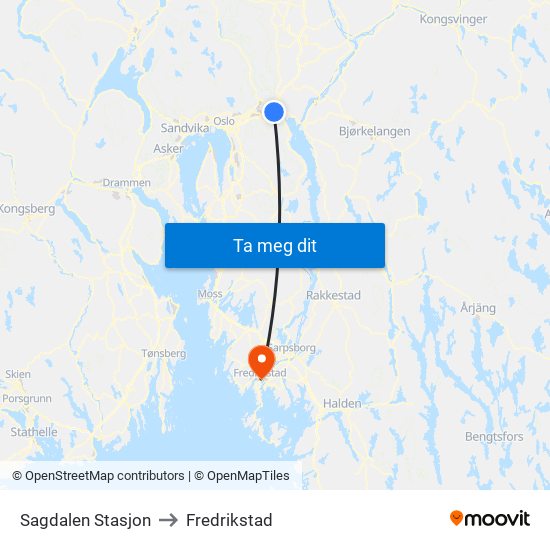 Sagdalen Stasjon to Fredrikstad map