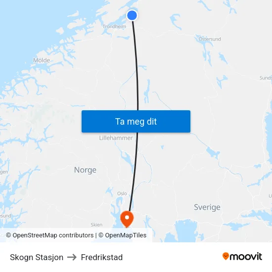 Skogn Stasjon to Fredrikstad map