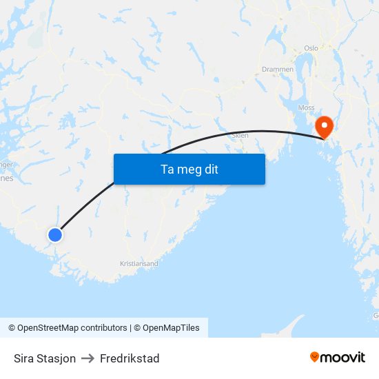 Sira Stasjon to Fredrikstad map