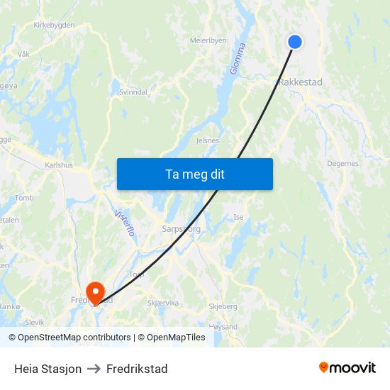 Heia Stasjon to Fredrikstad map