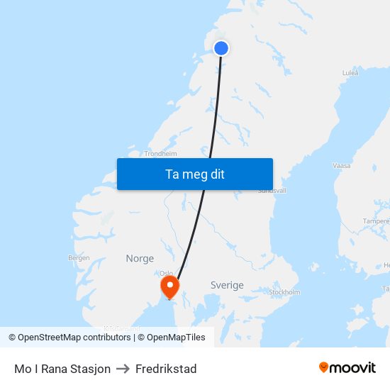 Mo I Rana Stasjon to Fredrikstad map