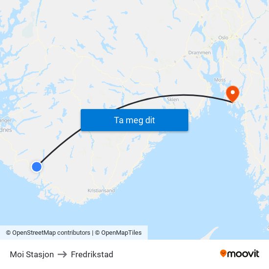 Moi Stasjon to Fredrikstad map