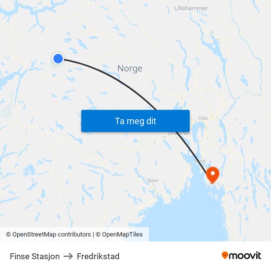 Finse Stasjon to Fredrikstad map