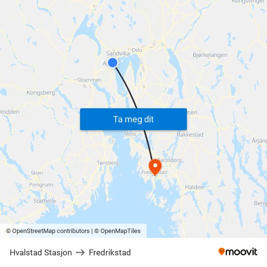 Hvalstad Stasjon to Fredrikstad map