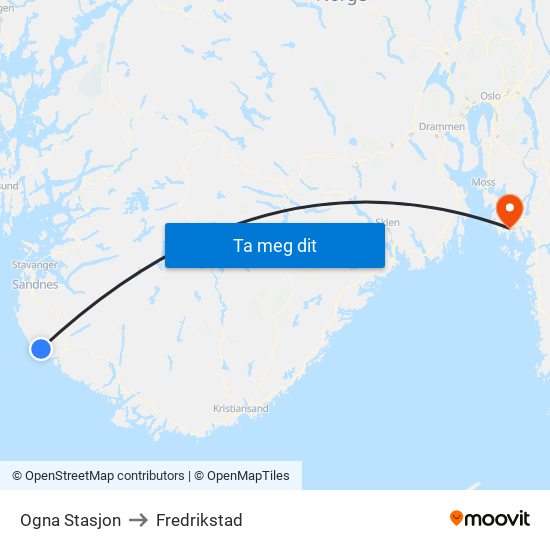 Ogna Stasjon to Fredrikstad map