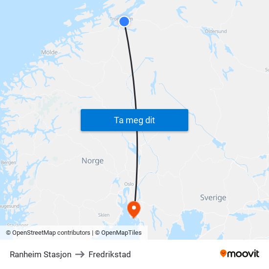 Ranheim Stasjon to Fredrikstad map