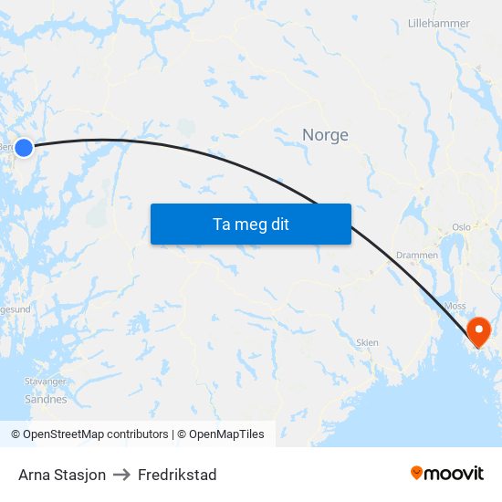 Arna Stasjon to Fredrikstad map