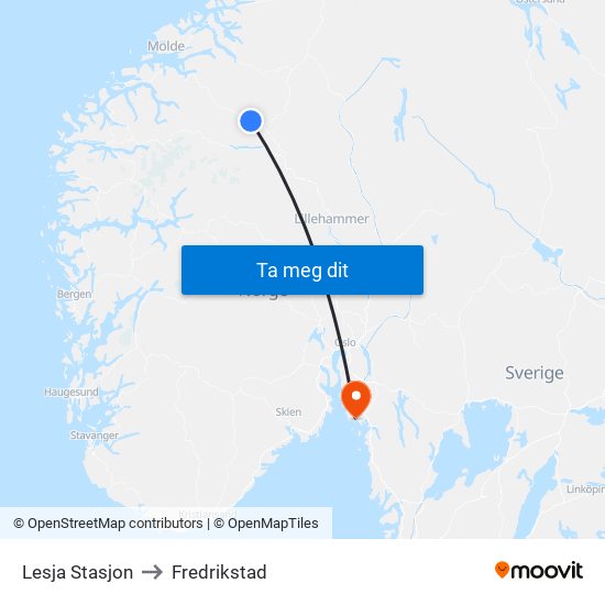Lesja Stasjon to Fredrikstad map
